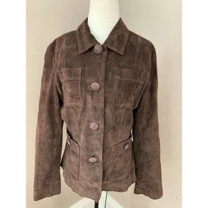DANIER Brown Button-Up SUEDE LEATHER JACKET Casual Shirt Coat Women's Small